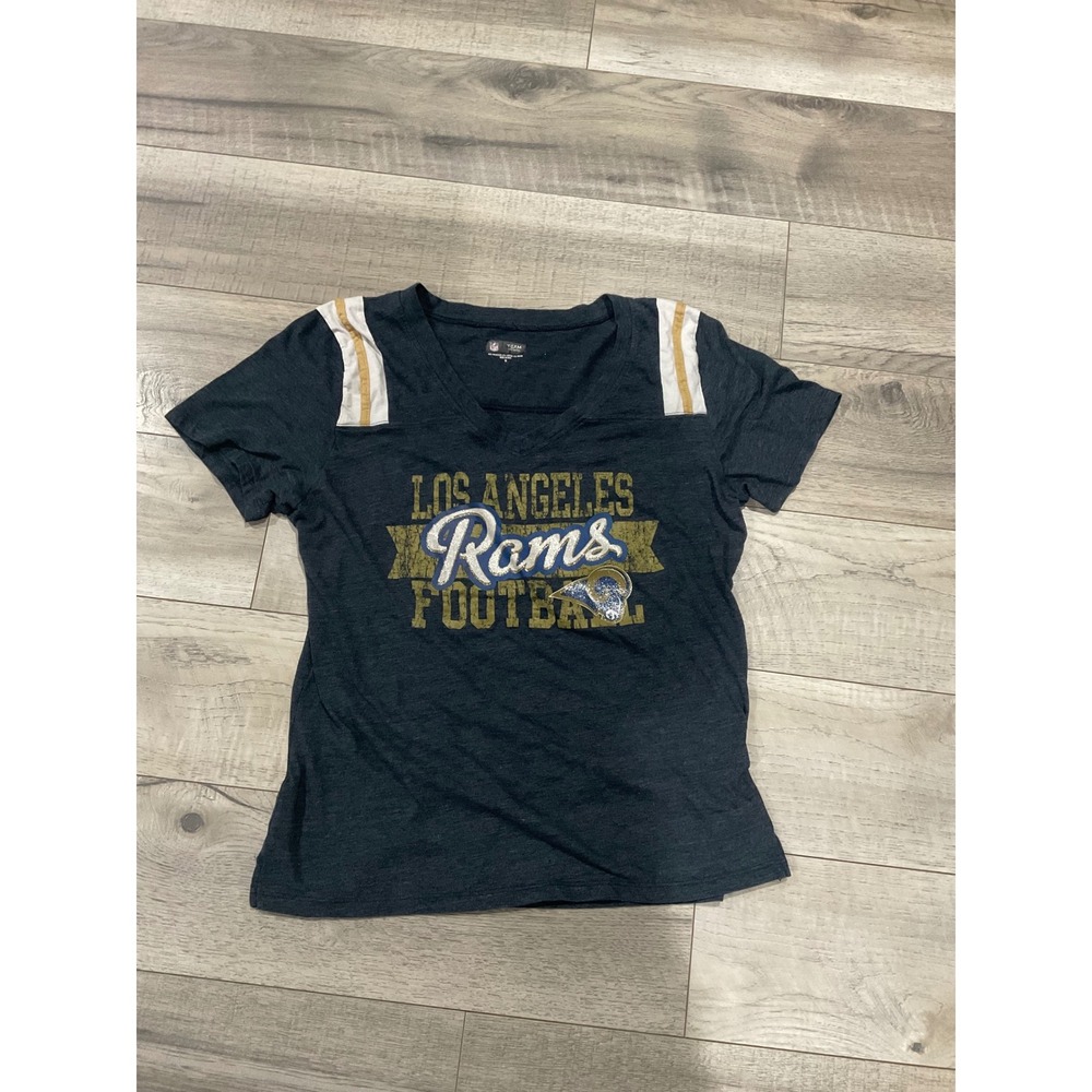 NFL Team Apparel Los Angeles‎ Rams V-Neck T-Shirt Gray XL Glitter Graphic Tee